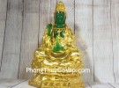 Phật quan âm xanh ngọc hoàng phục vàng bóng trên đài sen vàng lớn LN194