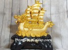Thuyền buồm đầu rồng vàng bóng chở tiền vàng trên sóng vàng khủng LN138